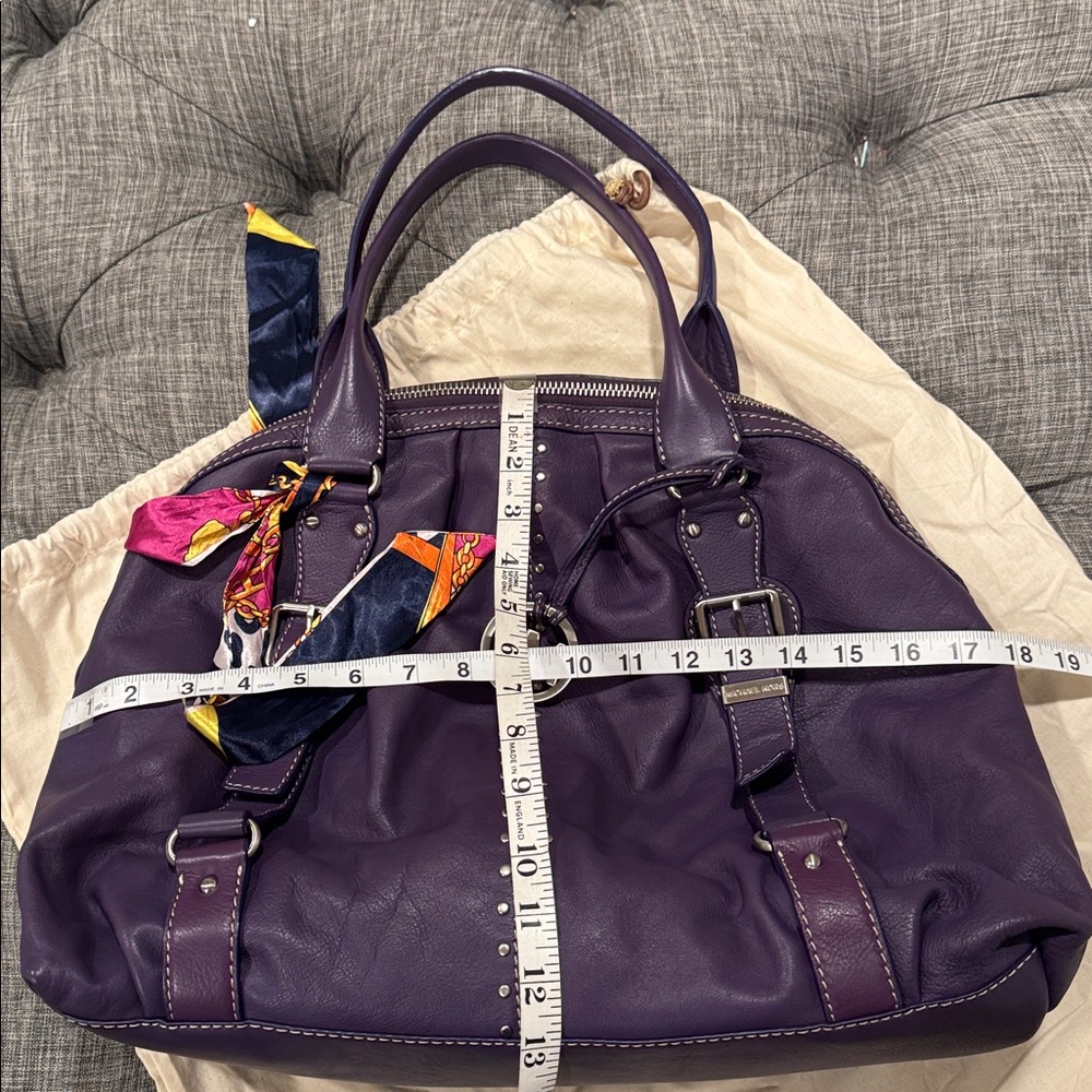 Michael Kors Satchel Large Oversized Purple Leather Studded  Lattington Bag - Picture 15 of 17